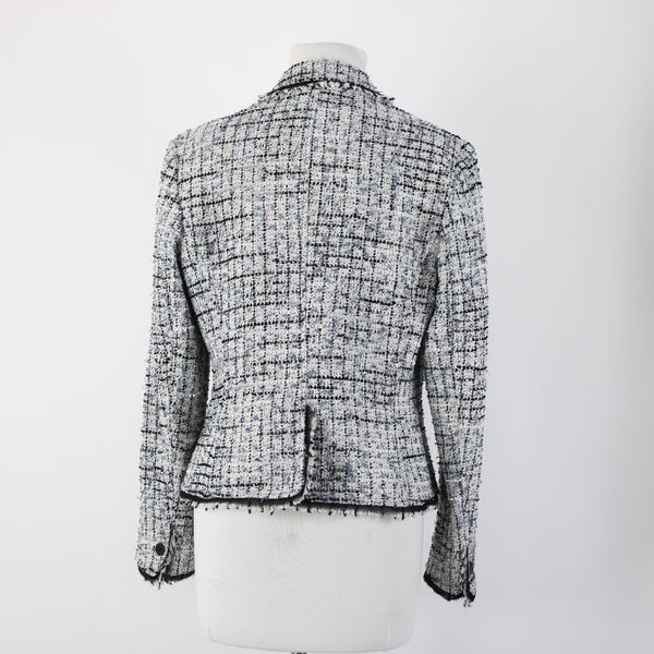 Anne Klein Sz 8 White Blue Pink Multi Color Poly Acrylic Tweed Blazer Jacket