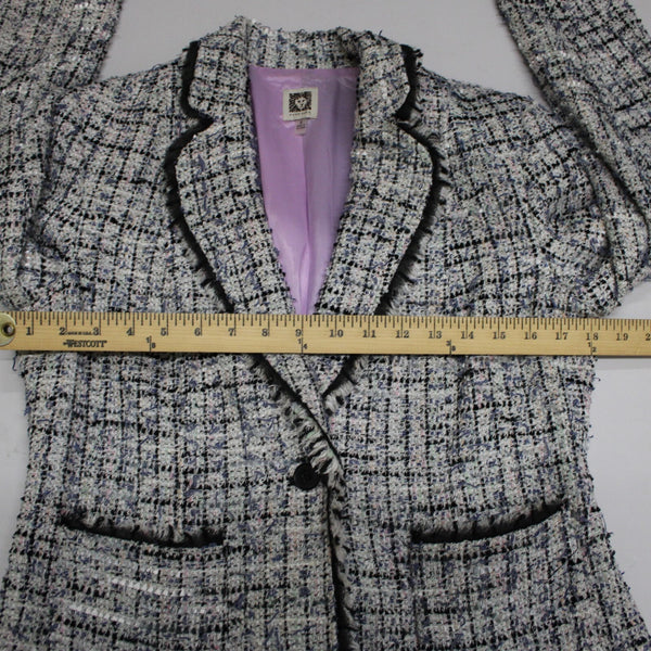 Anne Klein Sz 8 White Blue Pink Multi Color Poly Acrylic Tweed Blazer Jacket