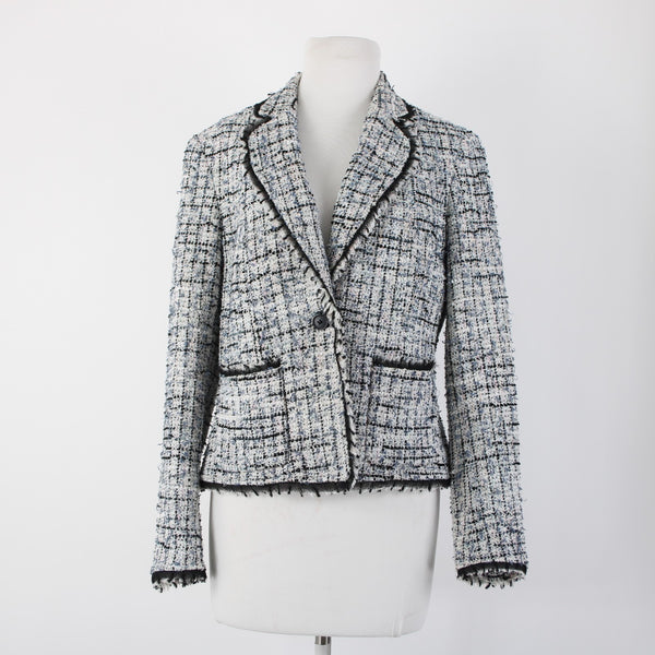 Anne Klein Sz 8 White Blue Pink Multi Color Poly Acrylic Tweed Blazer Jacket