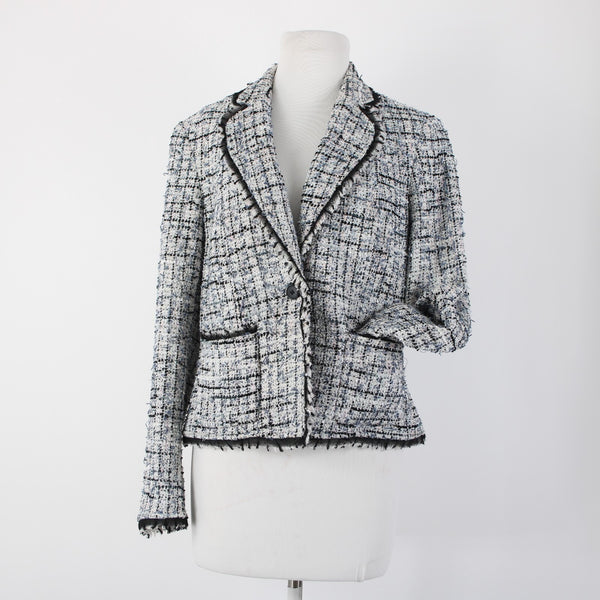 Anne Klein Sz 8 White Blue Pink Multi Color Poly Acrylic Tweed Blazer Jacket