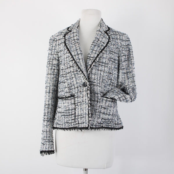 Anne Klein Sz 8 White Blue Pink Multi Color Poly Acrylic Tweed Blazer Jacket