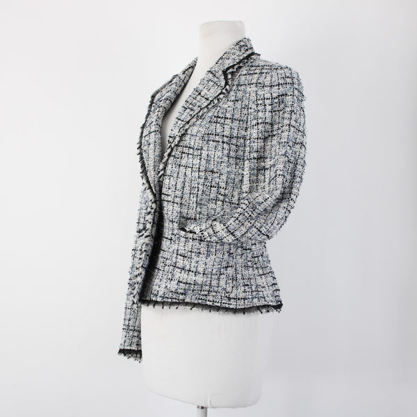 Anne Klein Sz 8 White Blue Pink Multi Color Poly Acrylic Tweed Blazer Jacket