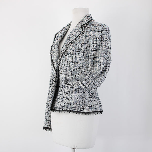 Anne Klein Sz 8 White Blue Pink Multi Color Poly Acrylic Tweed Blazer Jacket