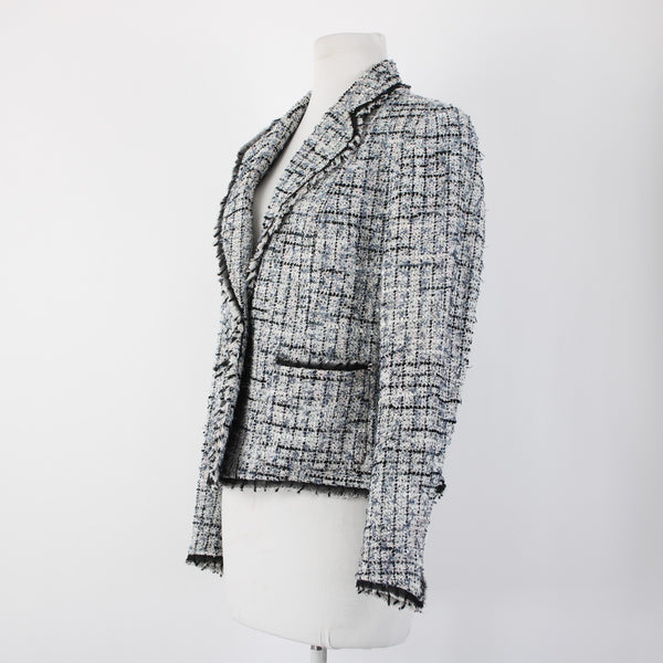 Anne Klein Sz 8 White Blue Pink Multi Color Poly Acrylic Tweed Blazer Jacket