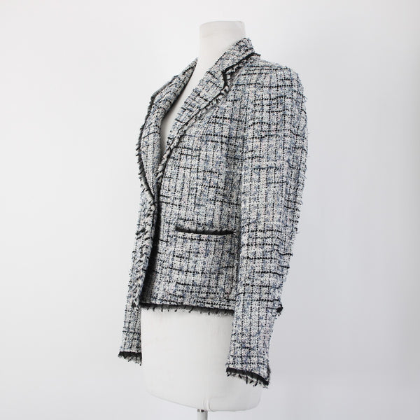 Anne Klein Sz 8 White Blue Pink Multi Color Poly Acrylic Tweed Blazer Jacket