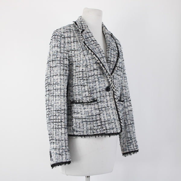 Anne Klein Sz 8 White Blue Pink Multi Color Poly Acrylic Tweed Blazer Jacket