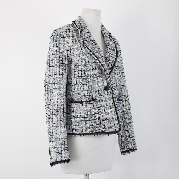 Anne Klein Sz 8 White Blue Pink Multi Color Poly Acrylic Tweed Blazer Jacket