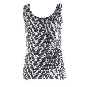 Chicos Sz 0 White Black Polyester Spandex All Ruffle Sleeveless Knit Top