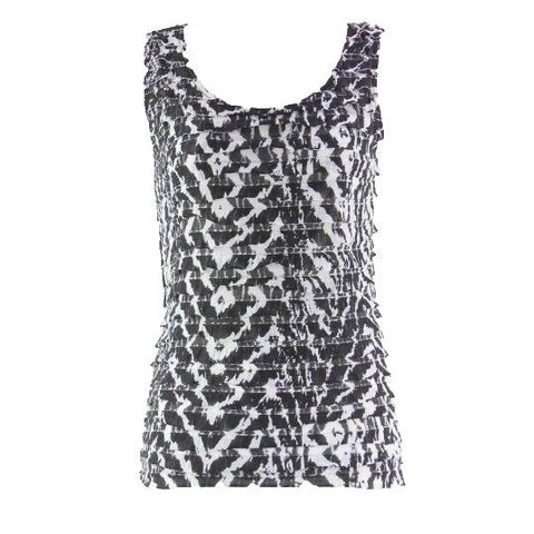 Chicos Sz 0 White Black Polyester Spandex All Ruffle Sleeveless Knit Top