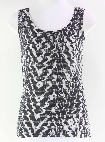 Chicos Sz 0 White Black Polyester Spandex All Ruffle Sleeveless Knit Top