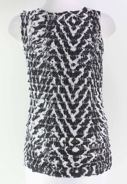 Chicos Sz 0 White Black Polyester Spandex All Ruffle Sleeveless Knit Top