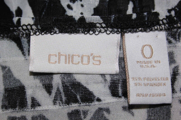 Chicos Sz 0 White Black Polyester Spandex All Ruffle Sleeveless Knit Top