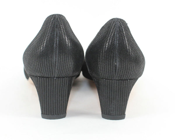 Ferragamo New $170 Sz 8.5AA Narrow Black Textured Spiga Calf 2" Heels
