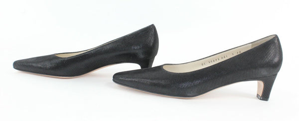 Ferragamo New $170 Sz 8.5AA Narrow Black Textured Spiga Calf 2" Heels