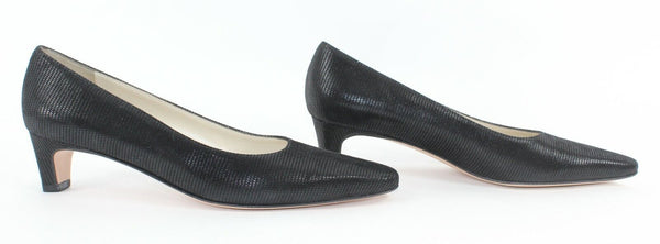 Ferragamo New $170 Sz 8.5AA Narrow Black Textured Spiga Calf 2" Heels