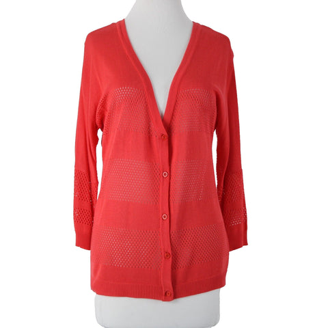 Joseph A NEW $68 Sz S Strawberry Pink Button Up Sheer Eyelet 100% Rayon Cardigan