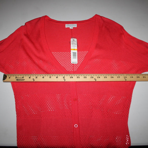 Joseph A NEW $68 Sz S Strawberry Pink Button Up Sheer Eyelet 100% Rayon Cardigan