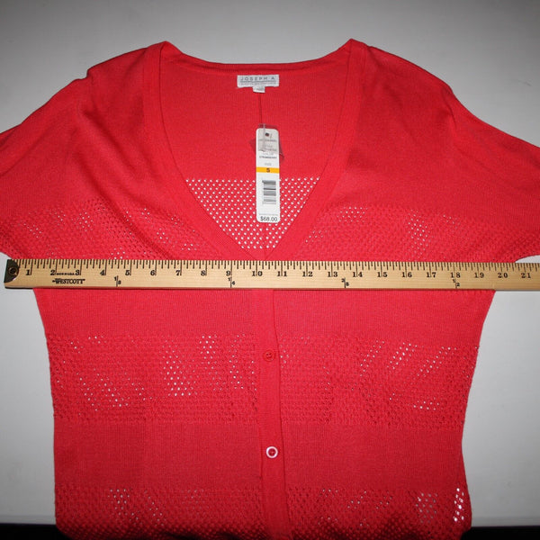 Joseph A NEW $68 Sz S Strawberry Pink Button Up Sheer Eyelet 100% Rayon Cardigan