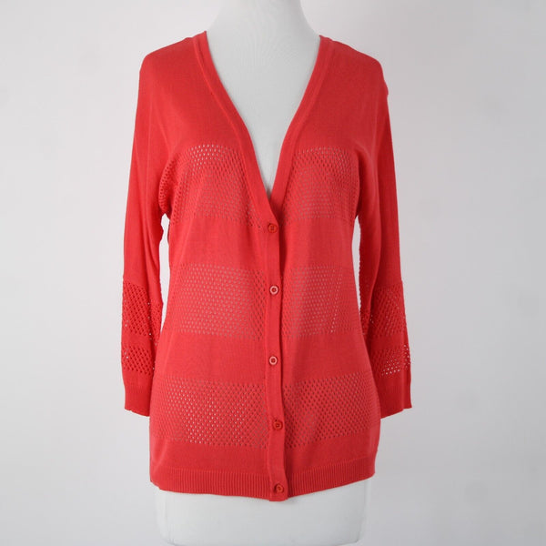 Joseph A NEW $68 Sz S Strawberry Pink Button Up Sheer Eyelet 100% Rayon Cardigan