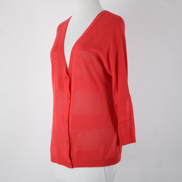 Joseph A NEW $68 Sz S Strawberry Pink Button Up Sheer Eyelet 100% Rayon Cardigan