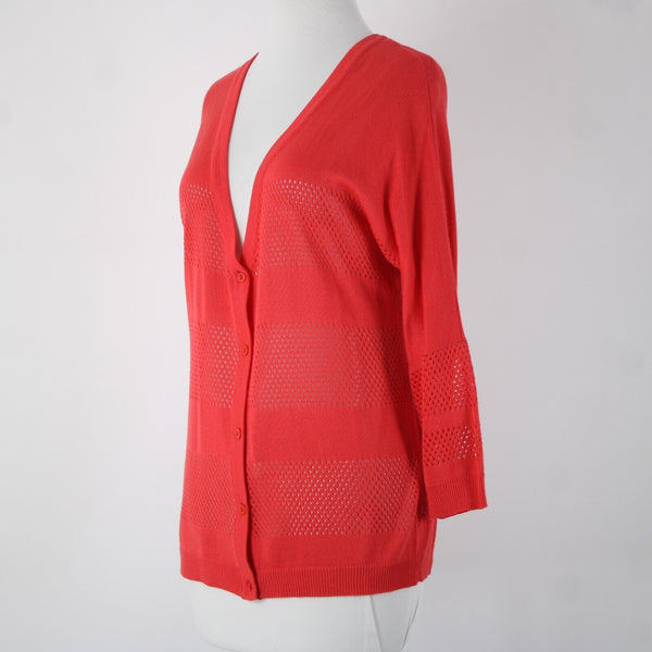 Joseph A NEW $68 Sz S Strawberry Pink Button Up Sheer Eyelet 100% Rayon Cardigan