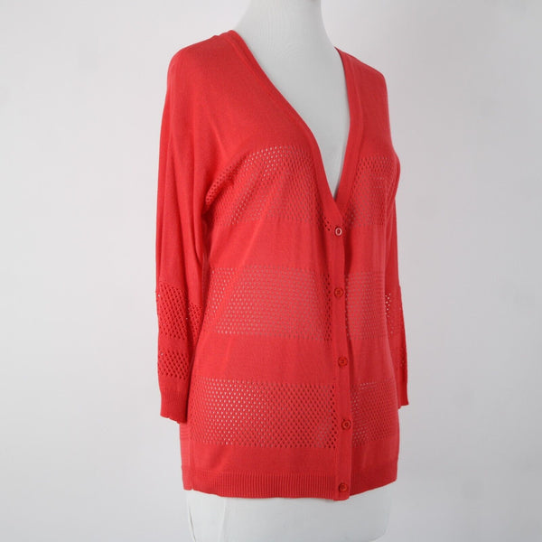 Joseph A NEW $68 Sz S Strawberry Pink Button Up Sheer Eyelet 100% Rayon Cardigan