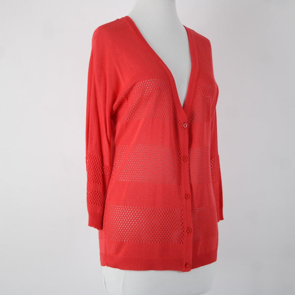 Joseph A NEW $68 Sz S Strawberry Pink Button Up Sheer Eyelet 100% Rayon Cardigan