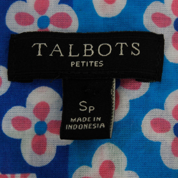 Talbots Sz SP Blue Multi Collared Button Up Round Hem Gathered Back Cotton Shirt