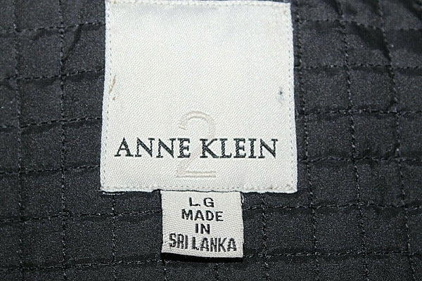 Anne Klein II Sz L Black Brown Faux Fur Collar Quilted Zip Poly Blend Coat