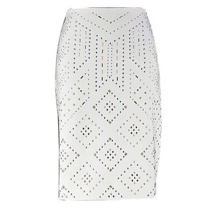 White House Black NEW $148 Sz 2 Cream Gold Stud Pencil Rayon Blend Skirt