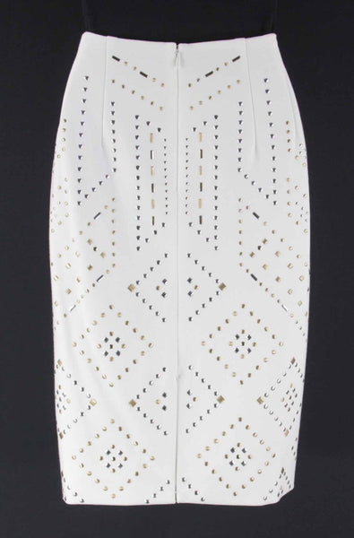 White House Black NEW $148 Sz 2 Cream Gold Stud Pencil Rayon Blend Skirt