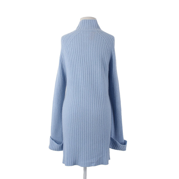 Saks Fifth Avenue Sweater Sz L Blue Turtleneck Ribbed Knit Wool Cashmere Sweater