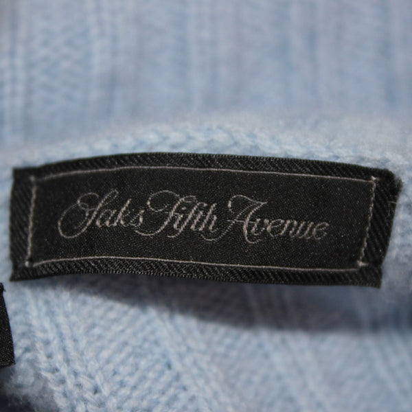 Saks Fifth Avenue Sweater Sz L Blue Turtleneck Ribbed Knit Wool Cashmere Sweater