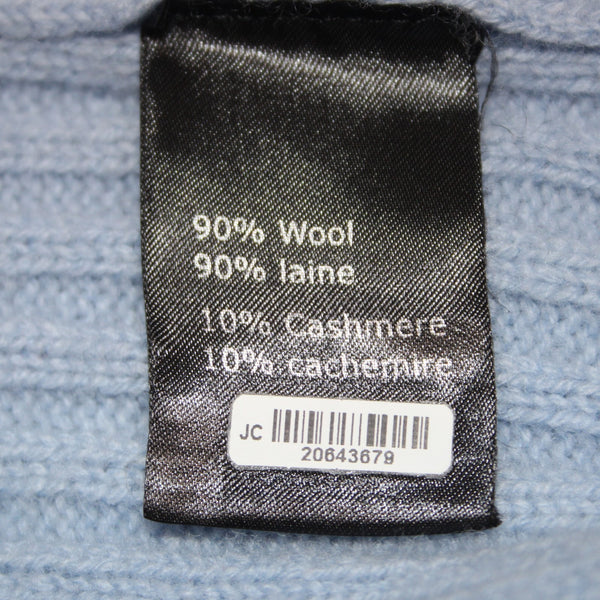Saks Fifth Avenue Sweater Sz L Blue Turtleneck Ribbed Knit Wool Cashmere Sweater