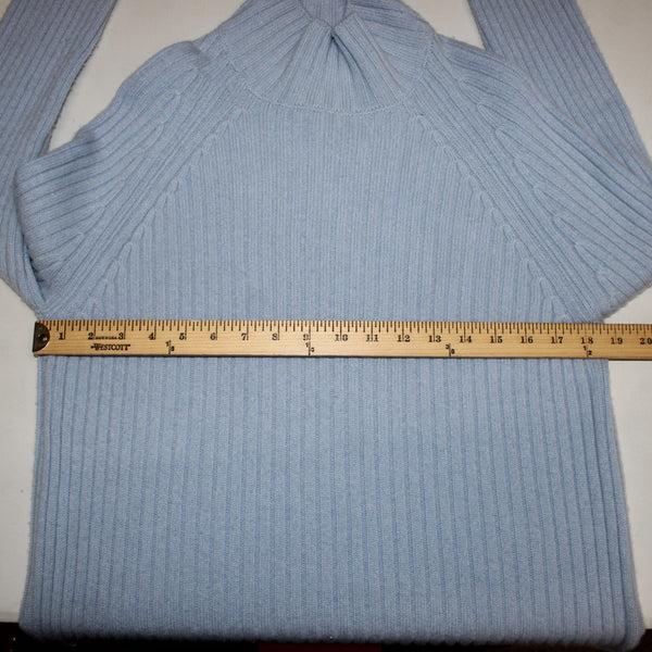 Saks Fifth Avenue Sweater Sz L Blue Turtleneck Ribbed Knit Wool Cashmere Sweater