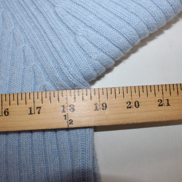 Saks Fifth Avenue Sweater Sz L Blue Turtleneck Ribbed Knit Wool Cashmere Sweater