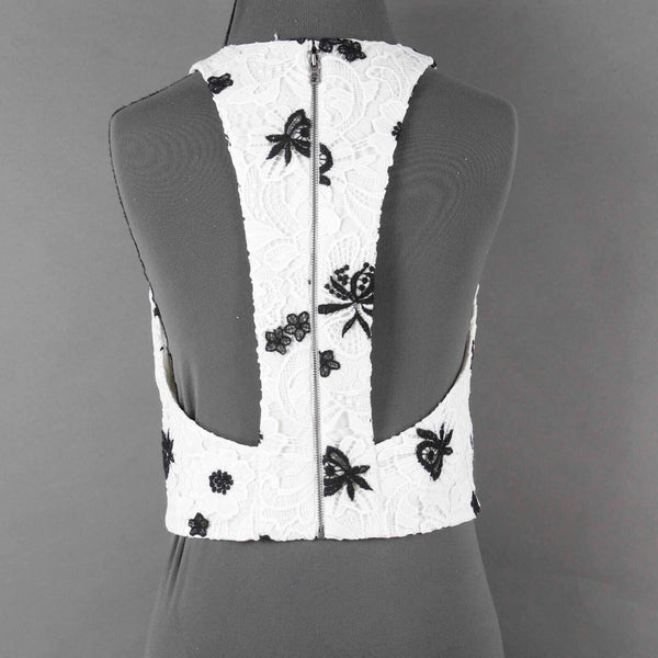Alice Olivia NEW $220 Sz 10 White Black Lace Overlay Lined Poly Blend CropTop