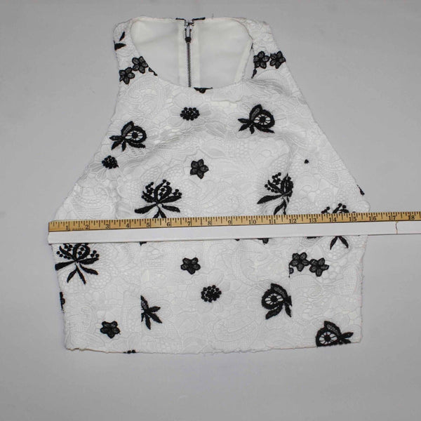 Alice Olivia NEW $220 Sz 10 White Black Lace Overlay Lined Poly Blend CropTop