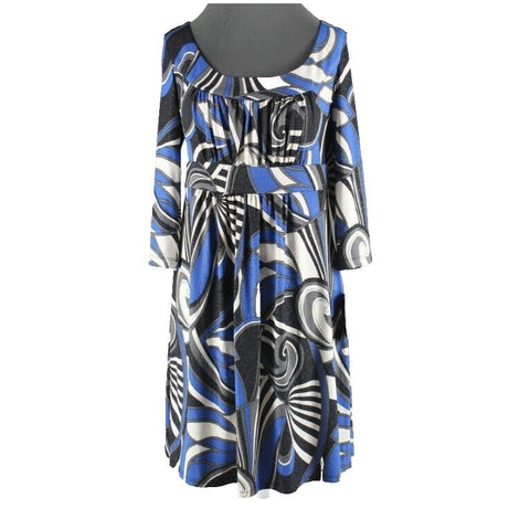 Alyx NEW $60 Blue Black White Gray Silver Polyester Spandex Empire Waist Dress