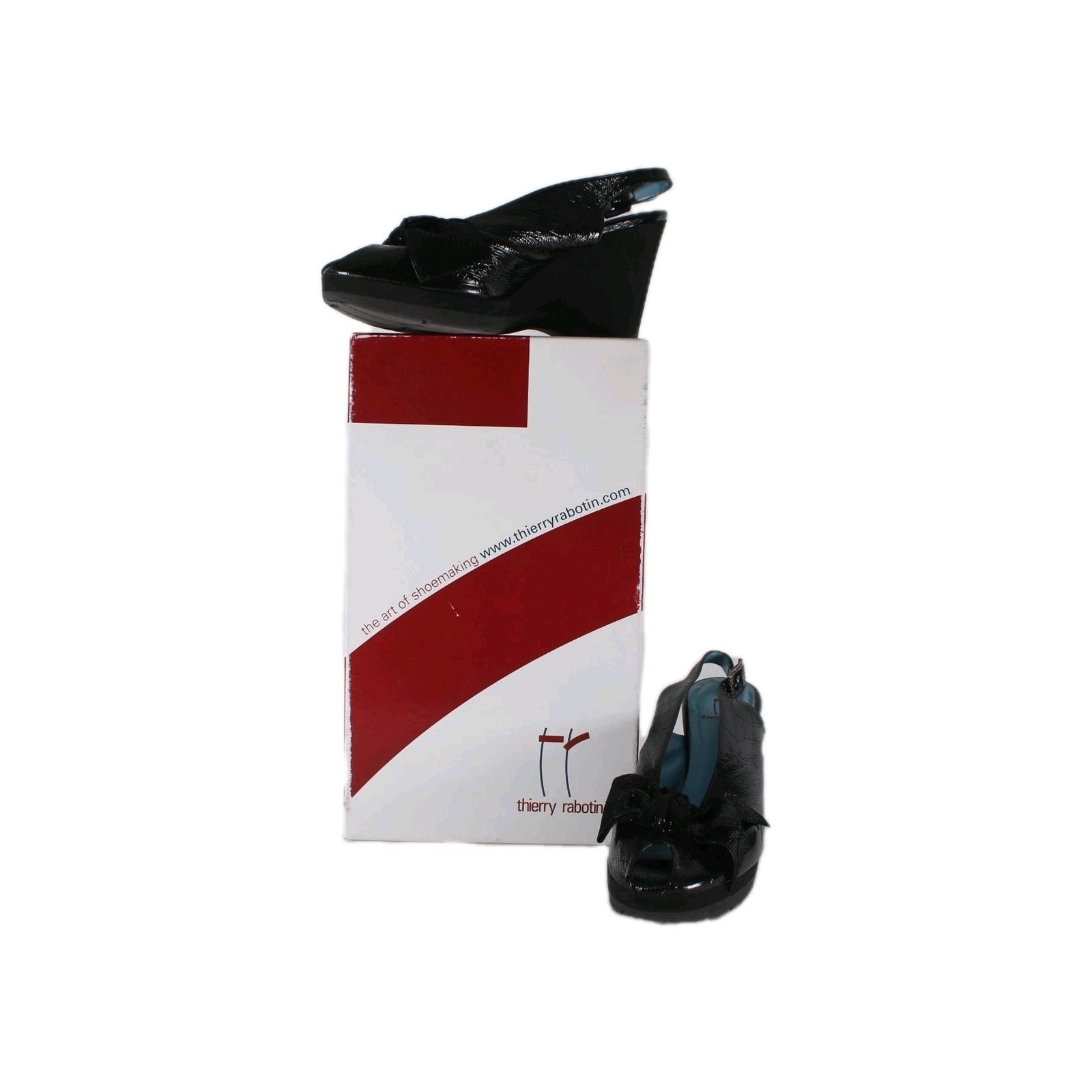 Thierry Rabotin Wedge Heels Alana Sz 38 Black Patent Leather 3.5" Wedge Heel