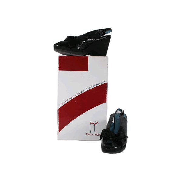 Thierry Rabotin Wedge Heels Alana Sz 38 Black Patent Leather 3.5" Wedge Heel