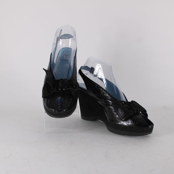 Thierry Rabotin Wedge Heels Alana Sz 38 Black Patent Leather 3.5" Wedge Heel