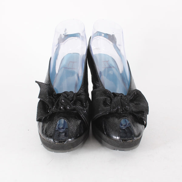 Thierry Rabotin Wedge Heels Alana Sz 38 Black Patent Leather 3.5" Wedge Heel