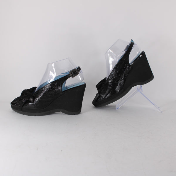 Thierry Rabotin Wedge Heels Alana Sz 38 Black Patent Leather 3.5" Wedge Heel