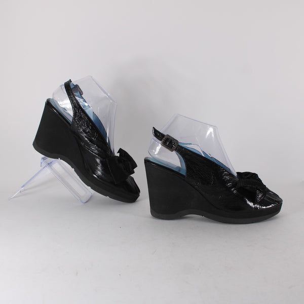 Thierry Rabotin Wedge Heels Alana Sz 38 Black Patent Leather 3.5" Wedge Heel