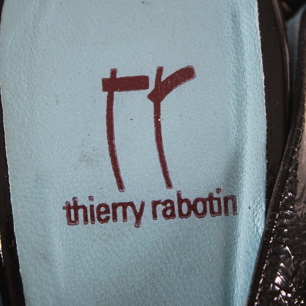 Thierry Rabotin Wedge Heels Alana Sz 38 Black Patent Leather 3.5" Wedge Heel