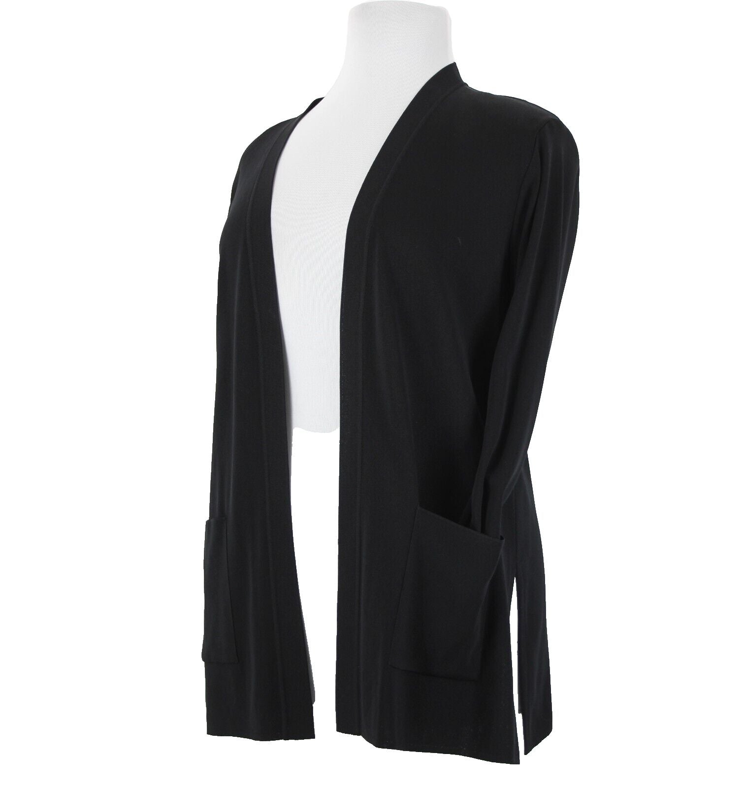 Misook Sz L Black Side Slits Pockets Rayon Acrylic Polyester Wrap