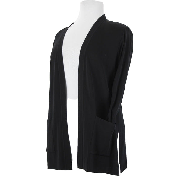 Misook Sz L Black Side Slits Pockets Rayon Acrylic Polyester Wrap
