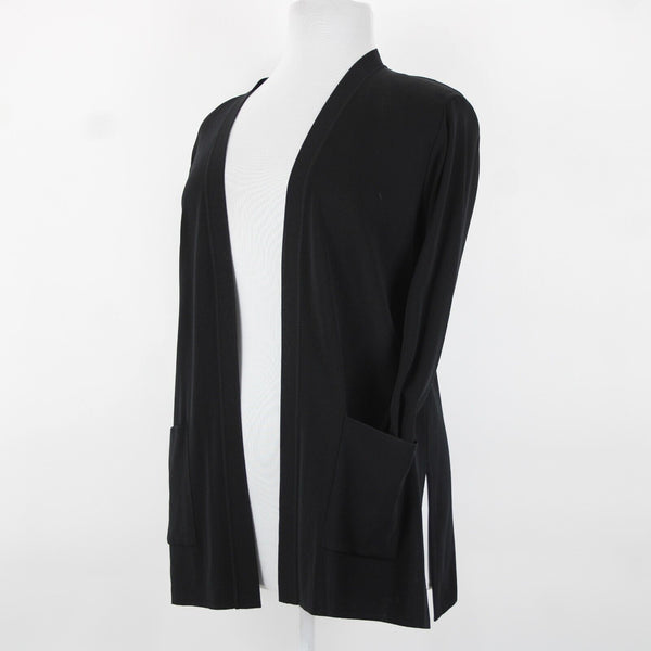 Misook Sz L Black Side Slits Pockets Rayon Acrylic Polyester Wrap