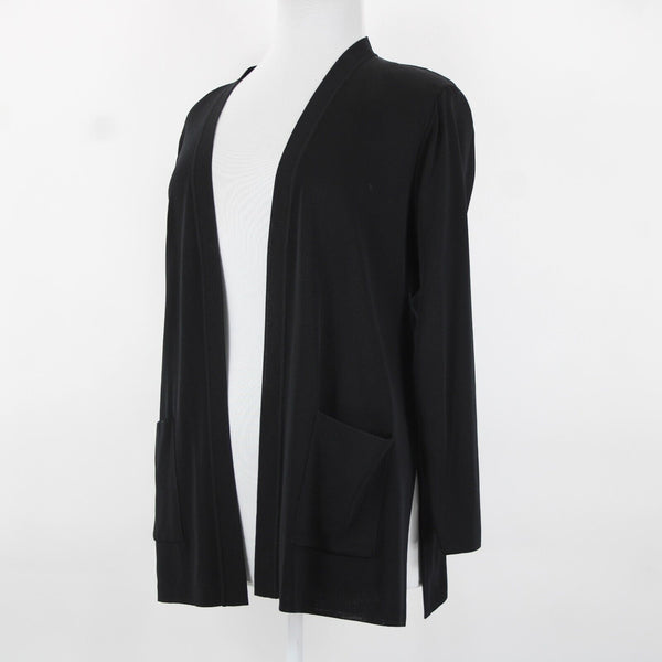 Misook Sz L Black Side Slits Pockets Rayon Acrylic Polyester Wrap